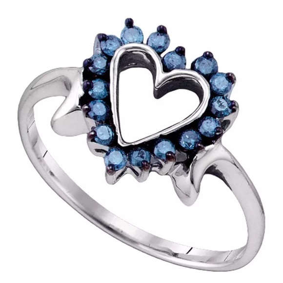 10kt Womens Blue Color Diamond Heart Ring 1/4 Cttw - Picture 1 of 1
